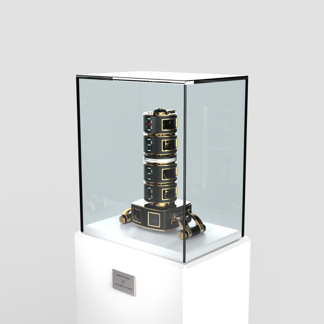 Colonne du Temps Golden Black kinetic column sculpture by Jorg Hysek