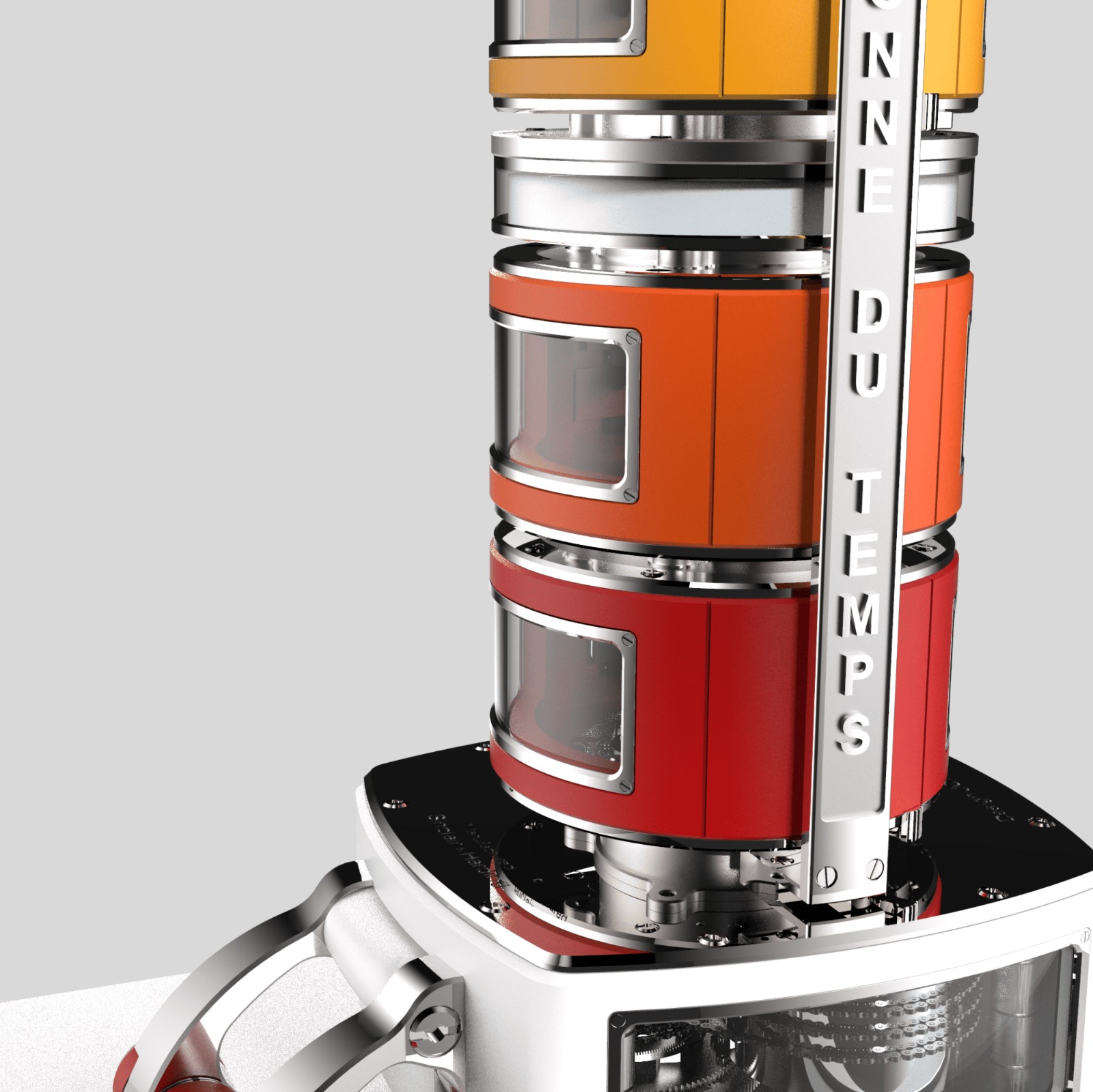 Colonne du Temps Rouge Sang mechanical column sculpture by Jorg Hysek